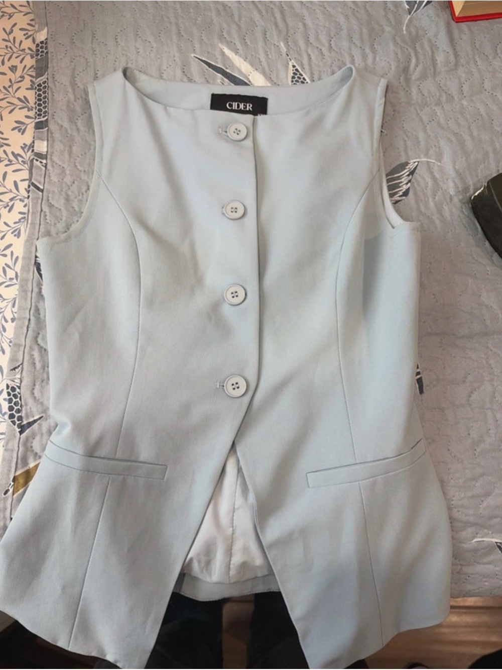 Cider Women's Pale Blue Sleeveless Button Vest